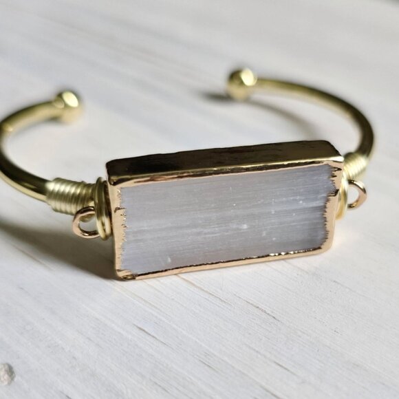 Selenite Bar Wire Wrap Adjustable Cuff w/ 14Kt Gold Over Copper – NWT - Picture 8 of 12